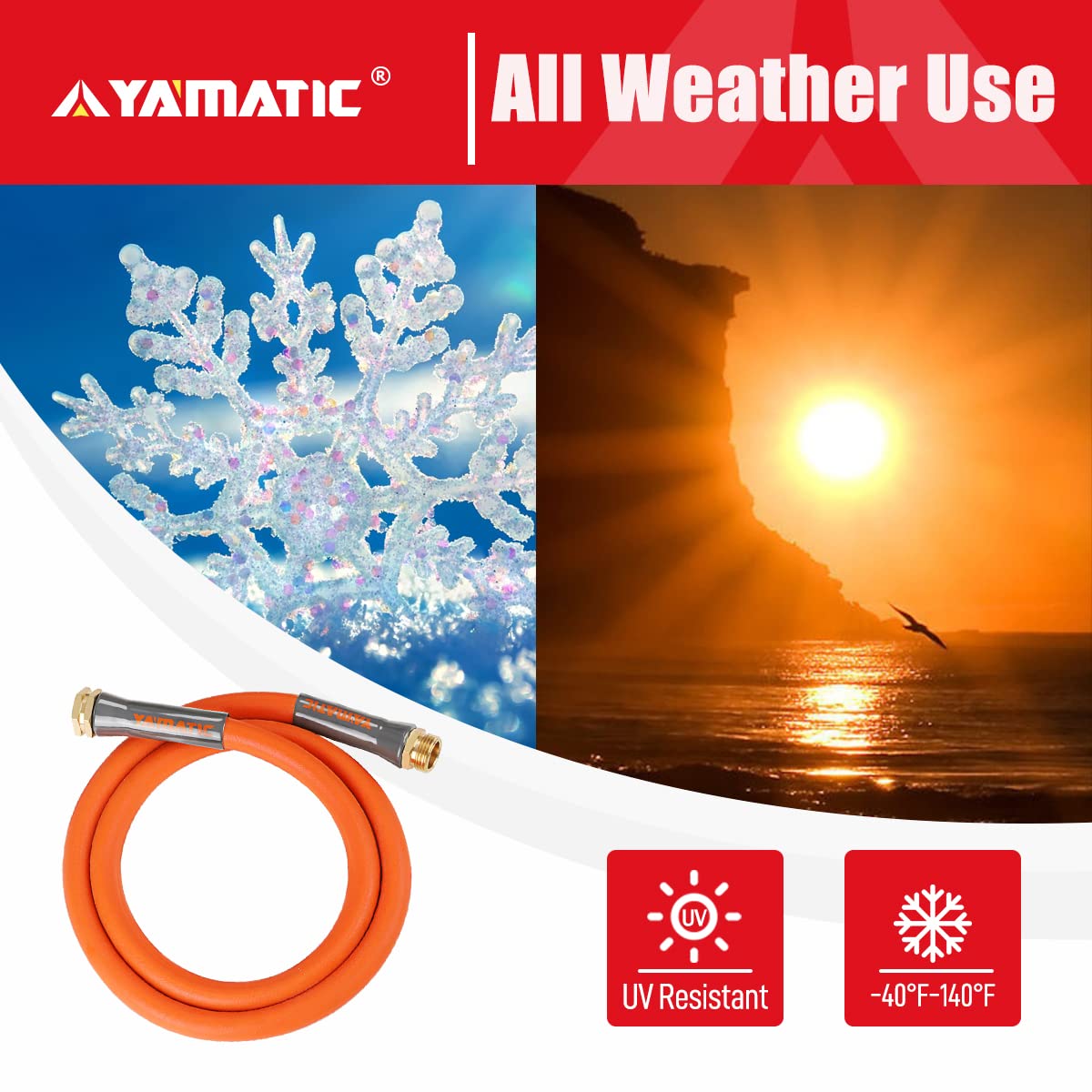 YAMATIC Heavy Duty Short Garden Hose 5/8 in x 3 ft, Super Flexible Leader hose,All-weather, Lightweight, GHSE 5P03AH