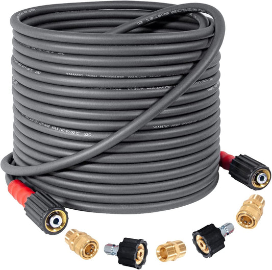 YAMATIC W Super Flexible Pressure Washer Hose 50FT X 1/4", Kink Resistant Real 3200 PSI Heavy Duty Power Washer Extension Replacement Hose With M22-14mm..
