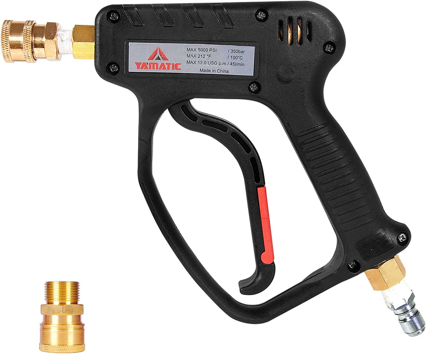 YAMATIC W 5000 PSI High Pressure Washer Trigger Gun with 3/8" Swivel Inlet, Power Washer Short Wand, Spray Handle with M22-14mm Adapter, 1/4" Quick..