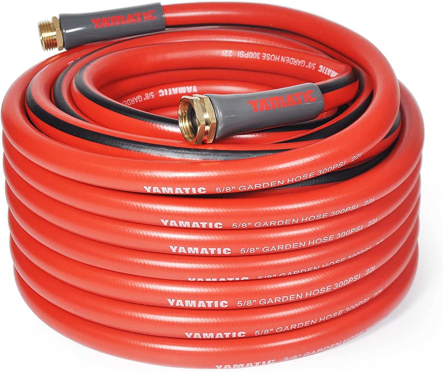 YAMATIC W Garden Hose 50 ft,Ultra Durable Water Hose, 5/8 inch Premium Hose with Solid Brass Connector for All-Weather Outdoor, Car wash, Lawn, Red..