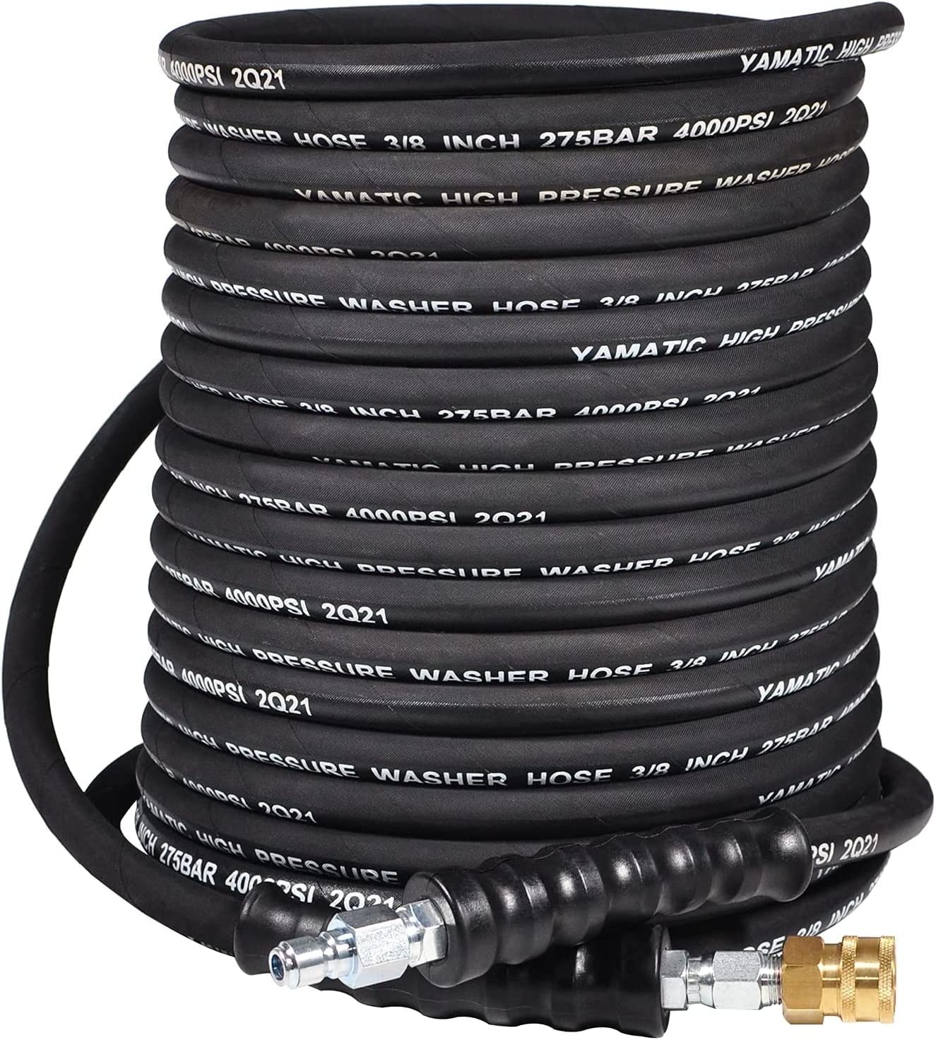 YAMATIC W 3/8" Pressure Washer Hose 4000 PSI 50FT Hot Water Power Washer Hose Max 212??F with Swivel Quick Connect, Commercial Grade Steel Wire Braided