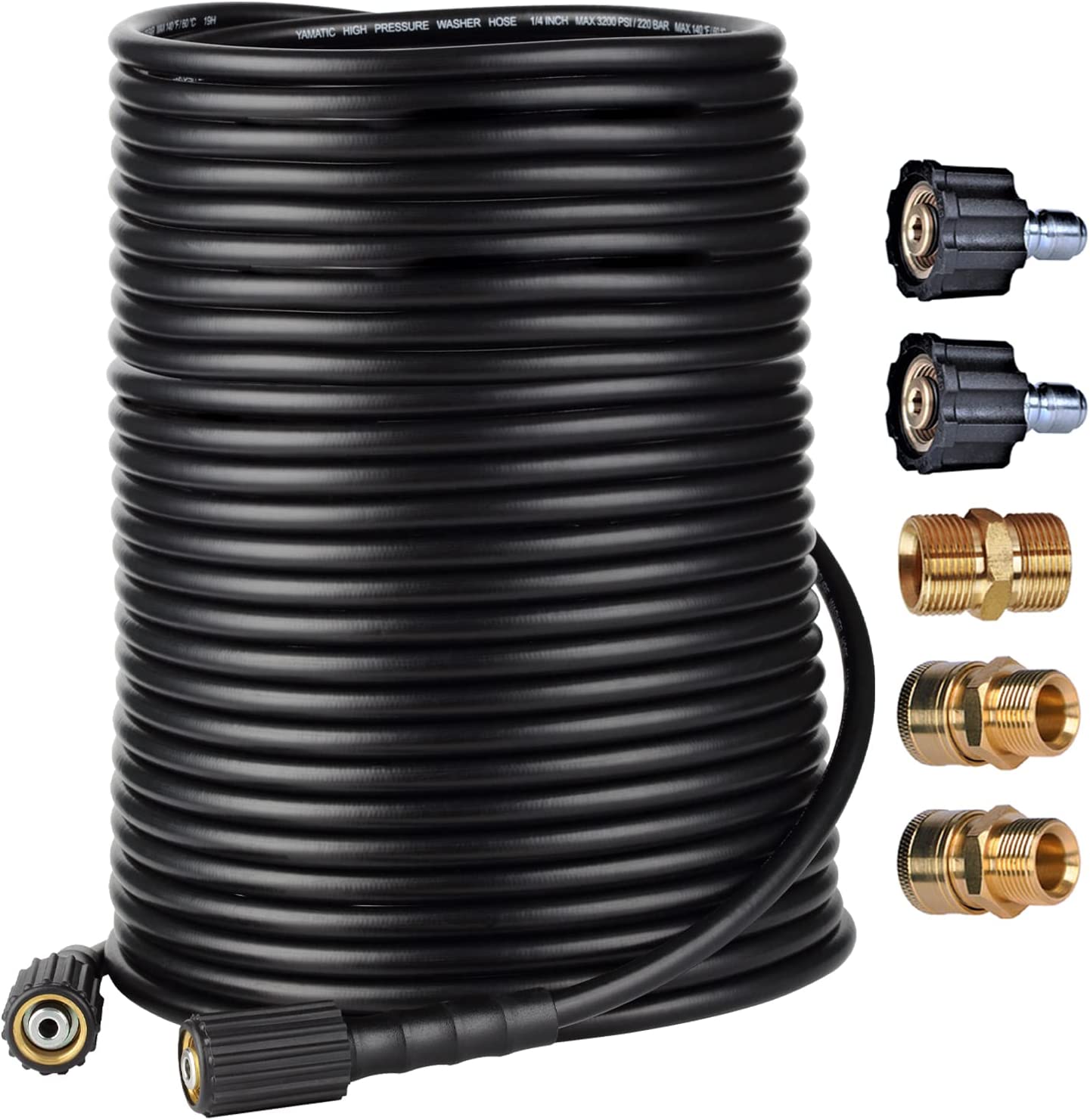 YAMATIC 1/4" Pressure Washer Hose 50ft 3200 PSI with M22 to 3/8" Adapters