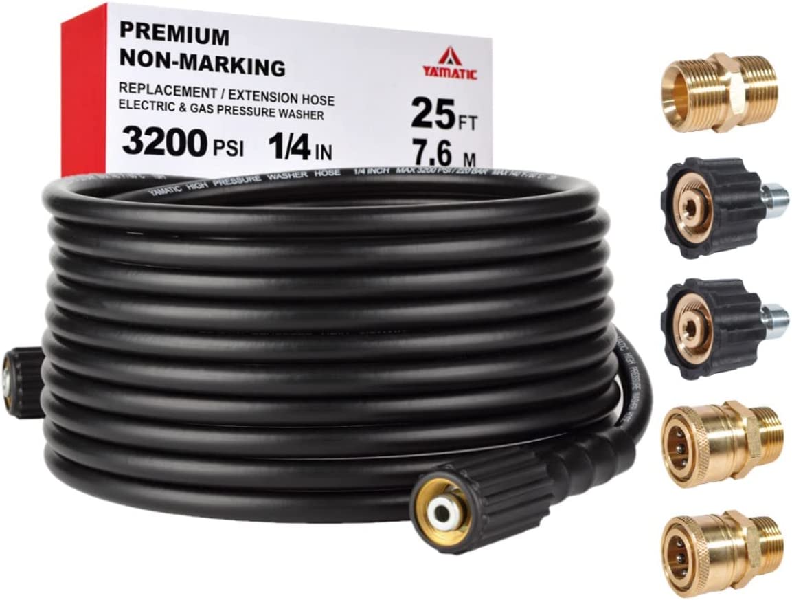 YAMATIC 1/4" Pressure Washer Hose 50ft 3200 PSI with M22 to 3/8" Adapters